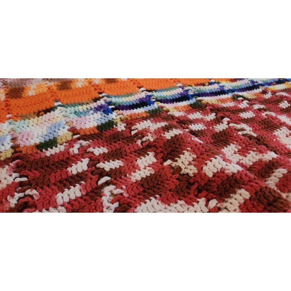 Vintage Crochet Knitted‎ Grannycore Blanket Afghan Retro 67 x 48Colorful